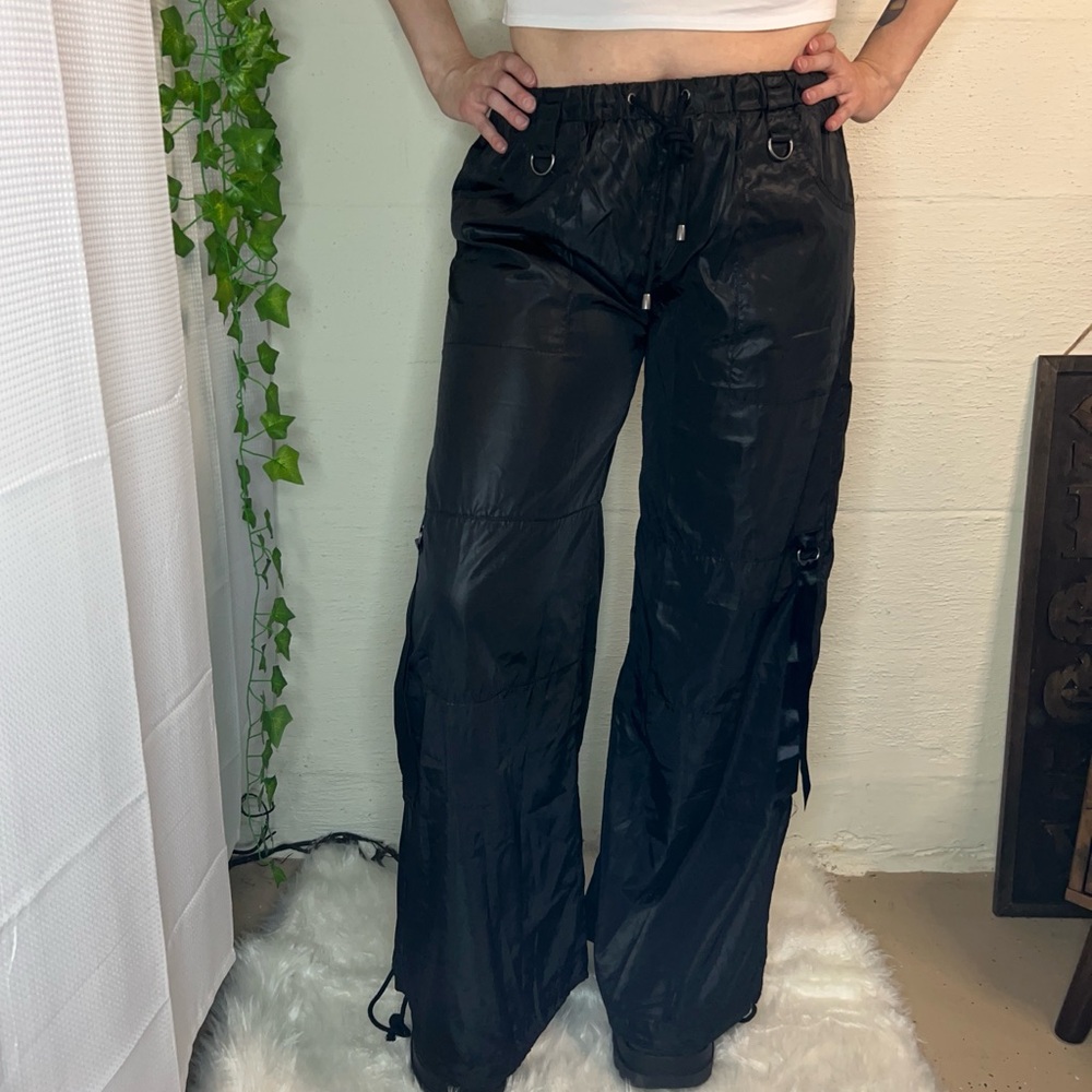 Black parachute pants